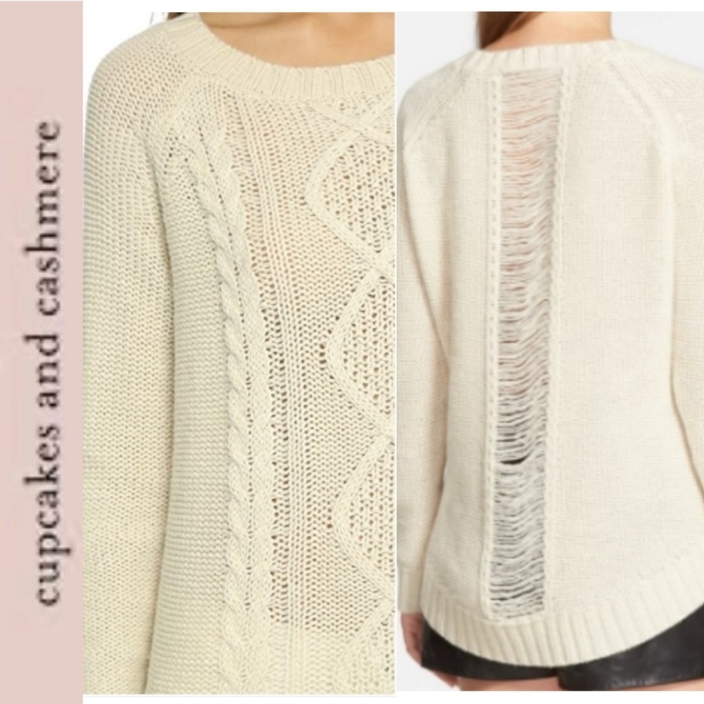 Cupcake + Cashmere Point Reyes Distressed Cable-knit Sweater m